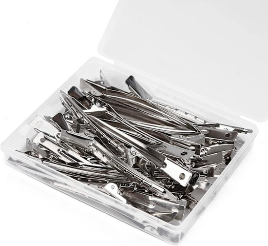 20 Count Silver Duckbill Hair Clips 1.25 Inch Metal And Leather For Thick Hair Accessories