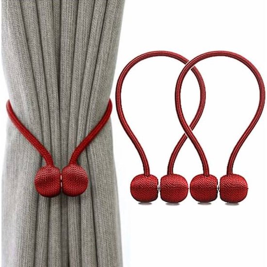 Storage Buckles 4 Piece Magnetic Curtain Set Woven (Red) Other Curtains & Accessories