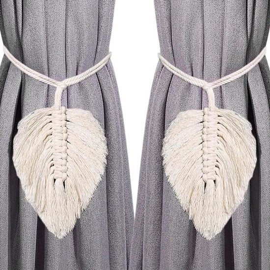 Hand Woven Curtain Tie Backs Set Of 2 Beige Cotton Polyester Curtain Poles & Accessories