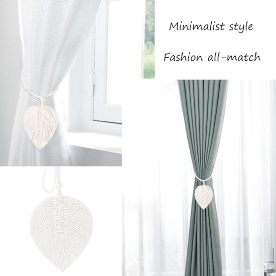Hand Woven Curtain Tie Backs Set Of 2 Beige Cotton Polyester Curtain Poles & Accessories