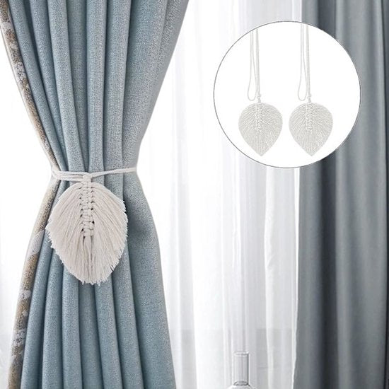 Hand Woven Curtain Tie Backs Set Of 2 Beige Cotton Polyester Curtain Poles & Accessories