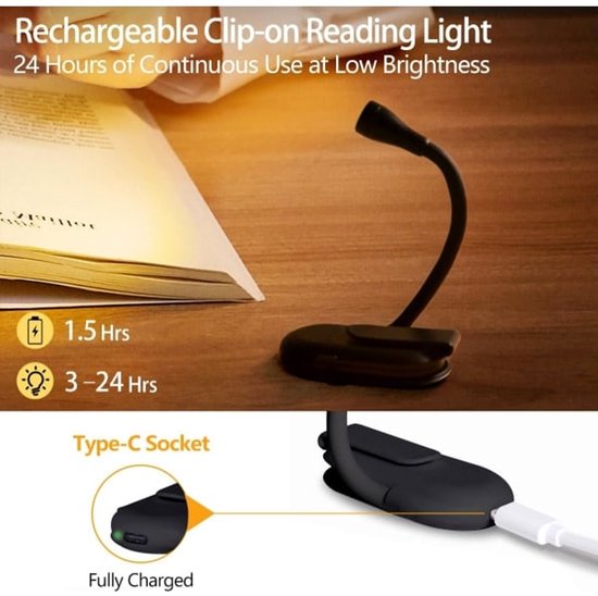 Rechargeable Book Lamp With Clip 3 Color Dimmable Led Reading Light Reading Lights