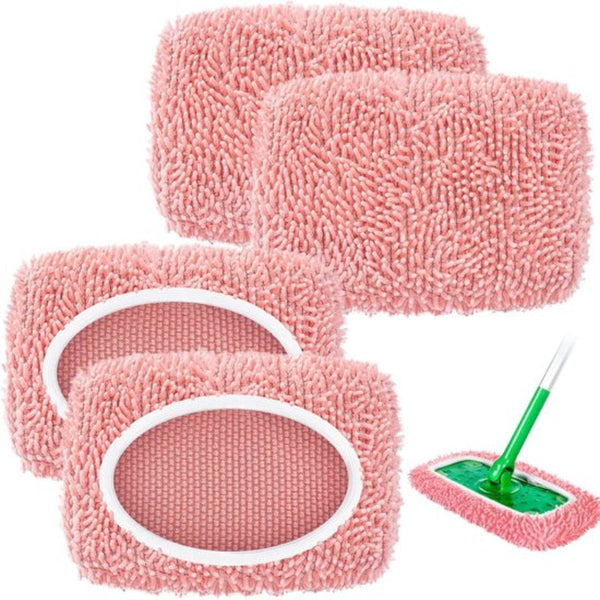 4 Pack Reusable Mop Covers For Wet/Dry Cleaning Pink Cleaning Towels & Cloths