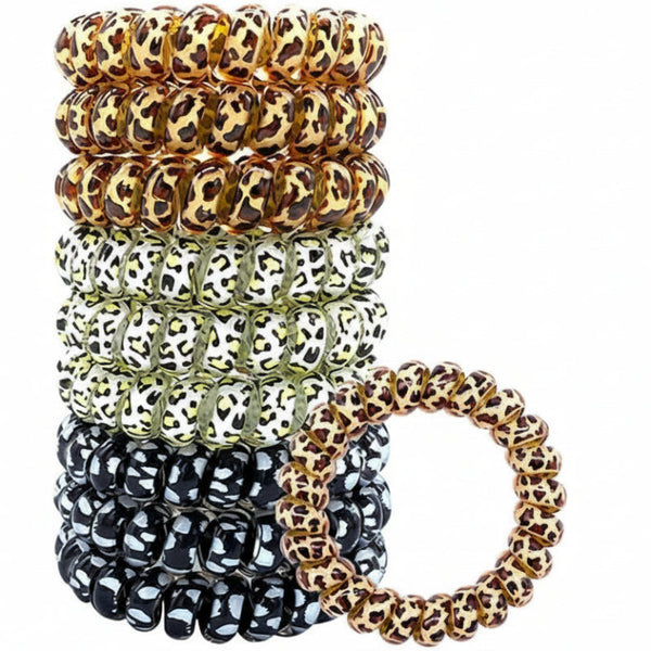 9 Pack Hair Ties Braided Curly That Can Be Worn As Bracelets Very Elastic Lightweight Leopard Print For Phone Cords Hair Accessories