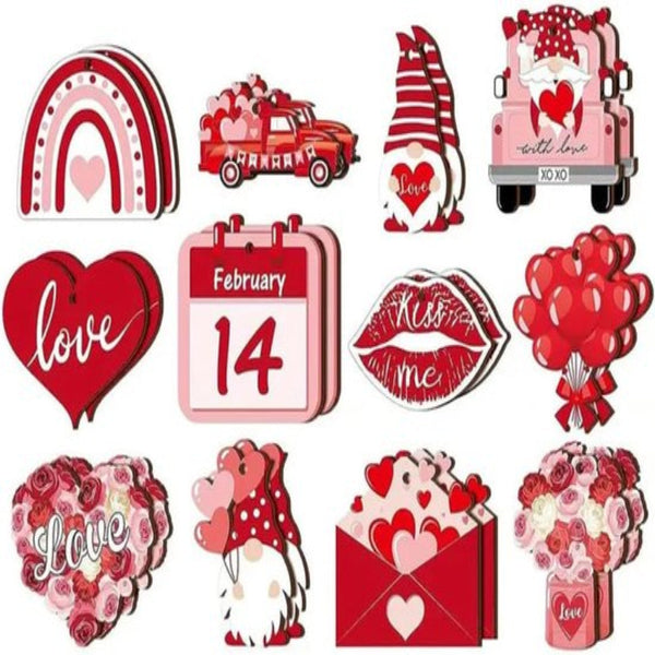 24 Piece Valentine's Heart Shaped Ornaments With Cord Seasonal Decorations