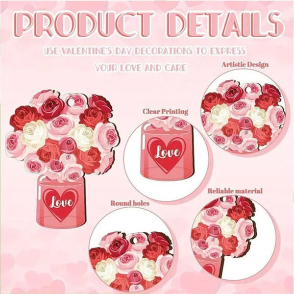 24 Piece Valentine's Heart Shaped Ornaments With Cord Seasonal Decorations
