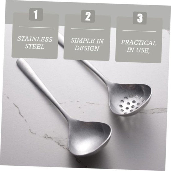 2 Piece Soup Ladle And Colander Set With Long Handle For Hot Pans Vintage Style Dishwasher Safe Suitable Sauces Cooking Ladles