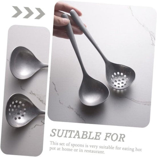 2 Piece Soup Ladle And Colander Set With Long Handle For Hot Pans Vintage Style Dishwasher Safe Suitable Sauces Cooking Ladles
