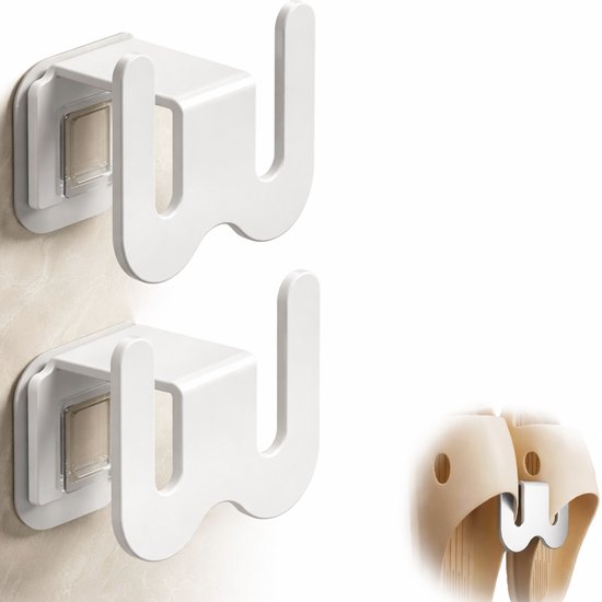 Set Of 2 White Self Adhesive Space Saving Wall Storage Shoe Racks