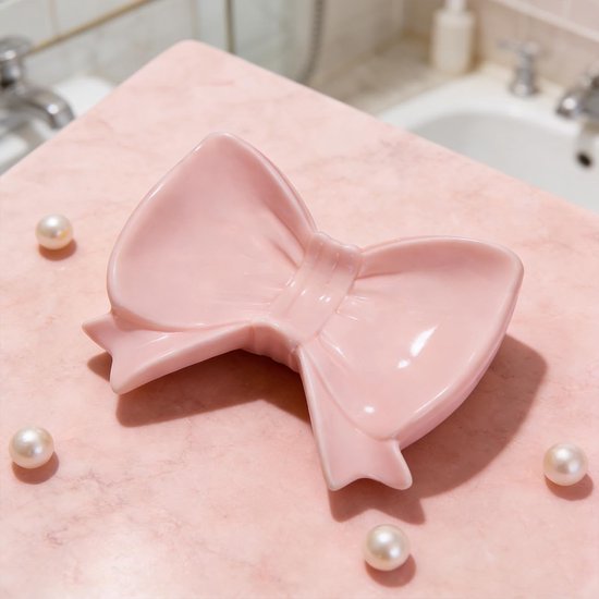Pink Ceramic Bow Soap Dish Bathroom Decor & Organizer Soap Dishes & Dispensers