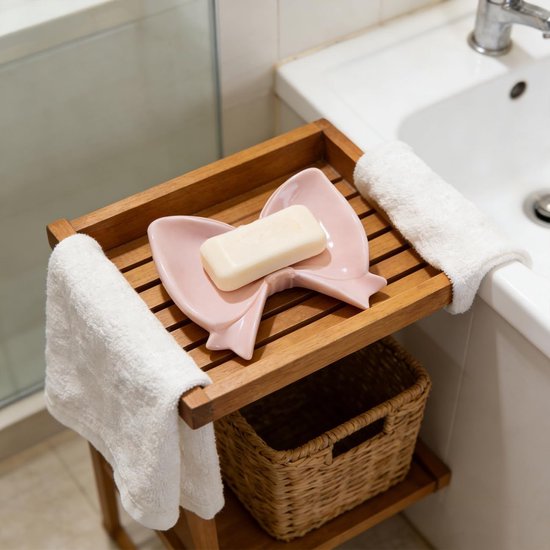 Pink Ceramic Bow Soap Dish Bathroom Decor & Organizer Soap Dishes & Dispensers