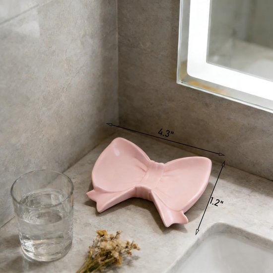 Pink Ceramic Bow Soap Dish Bathroom Decor & Organizer Soap Dishes & Dispensers