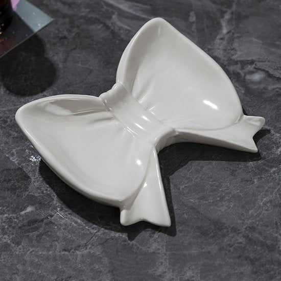 White Ceramic Bow Soap Dish Bathroom Decor & Organizer Soap Dishes & Dispensers