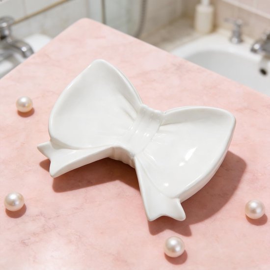 White Ceramic Bow Soap Dish Bathroom Decor & Organizer Soap Dishes & Dispensers