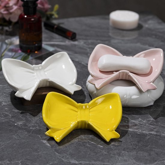 White Ceramic Bow Soap Dish Bathroom Decor & Organizer Soap Dishes & Dispensers