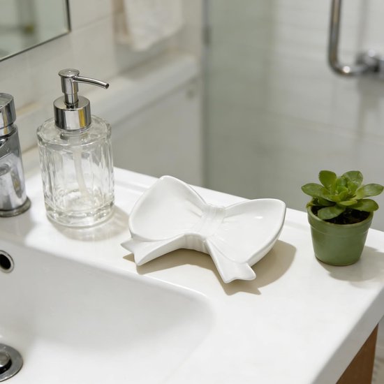 White Ceramic Bow Soap Dish Bathroom Decor & Organizer Soap Dishes & Dispensers