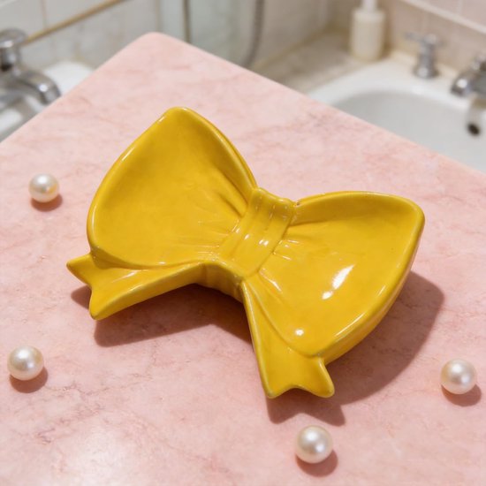 Yellow Ceramic Bow Soap Dish Bathroom Decor & Organizer Soap Dishes & Dispensers