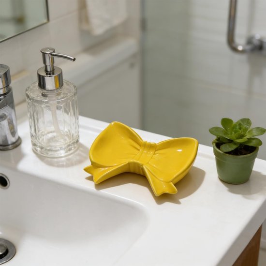 Yellow Ceramic Bow Soap Dish Bathroom Decor & Organizer Soap Dishes & Dispensers