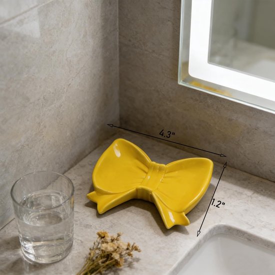 Yellow Ceramic Bow Soap Dish Bathroom Decor & Organizer Soap Dishes & Dispensers