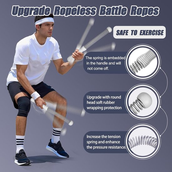 2 Pack Cordless Battle Ropes Fitness Soft Grip For Home Gym & Hiit Portable Arm And Core Trainer Gray Other Equipment & Gear