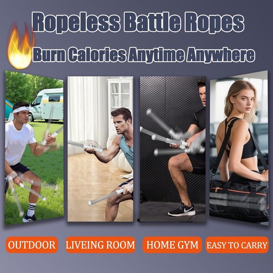 2 Pack Cordless Battle Ropes Fitness Soft Grip For Home Gym & Hiit Portable Arm And Core Trainer Gray Other Equipment & Gear