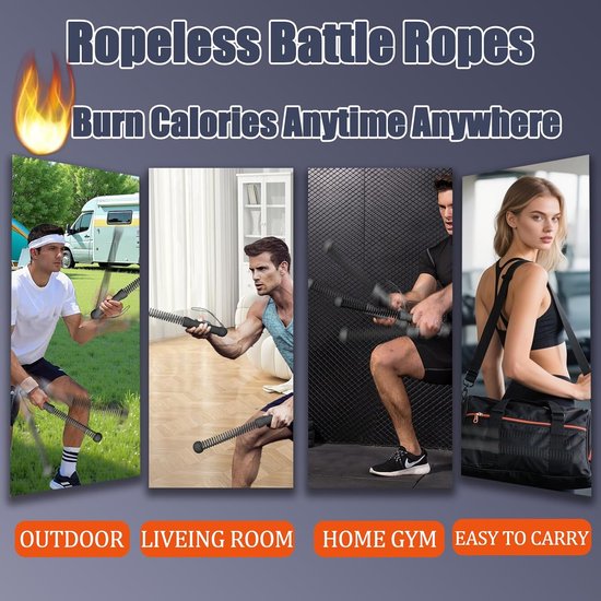 2 Pack Cordless Battle Ropes Fitness Soft Grip For Home Gym & Hiit Portable Arm And Core Trainer Black Other Equipment & Gear