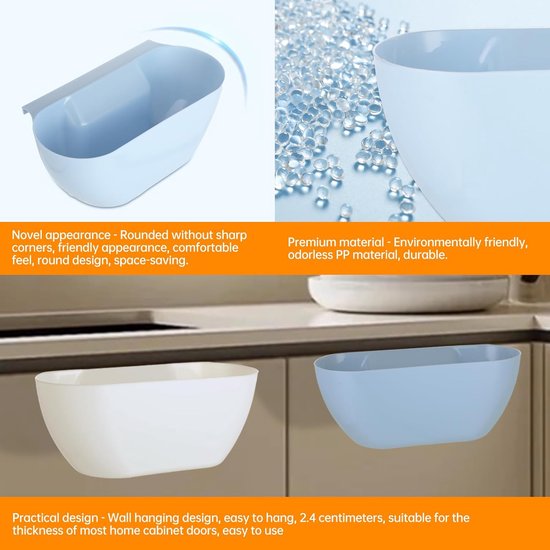 Wall Mounted Waste Bins Pack Of 2 Kitchen Hanging Storage Boxes White And Blue Rubbish Bins