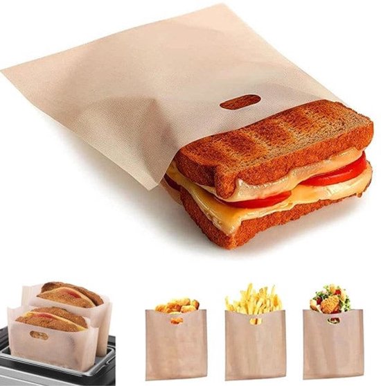 Toaster Bags Reusable Heat Resistant Non Stick For Baking Cheese And Snacks 16.5 X Cm Pack Of 10 Food Storage Bags