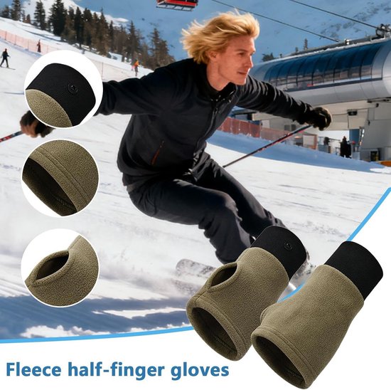 Green Half Finger Fleece Gloves For Commuting Office Driving Gloves & Mittens