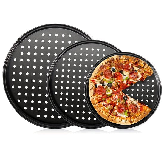 Pizza Baking Tins 2 Pieces Non Stick Made Of Stainless Steel Trays For Home Kitchen Camping And Barbecue Round 24 Cm 26 Baking Trays