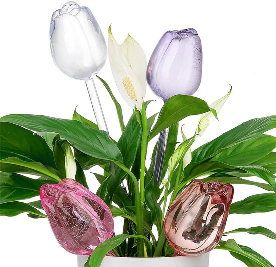 Automatic Watering Balls 4 Pieces Tulip Shaped Plant Waterers Plastic Suitable For Indoor And Outdoor Plants Self Watering Aids