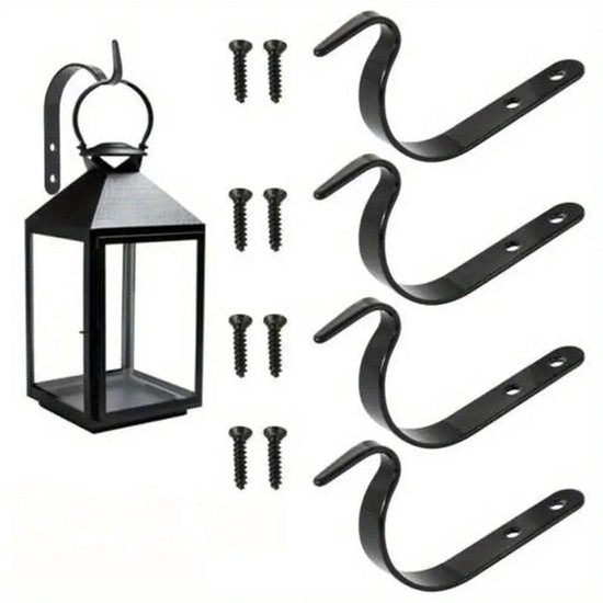 Set Of 4 Black Hanging Hooks For Indoor/Outdoor Use Hooks & Hangers