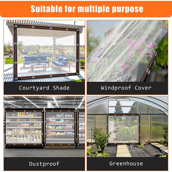 Transparent Tarpaulin With Eyelets Outdoor Waterproof Woven Canvas Awning Durable Weatherproof Multifunctional 1 X 3M Tarps