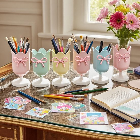 Tulip Shaped Pen Holder Rack Creative Desk Decoration Refined Pink Pen Holders
