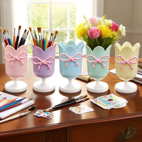 Tulip Shaped Pen Holder Rack Creative Desk Decoration Refined Yellow Pen Holders
