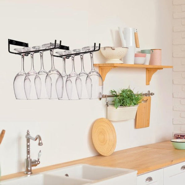Hanging Wine Glass Rack Set Of Six Black Racks