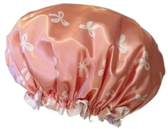 Double Layer Waterproof Shower Cap For Women & Girls A Reusable Elastic Comfortable With Print (Pink) Other Shower & Bath Accessories