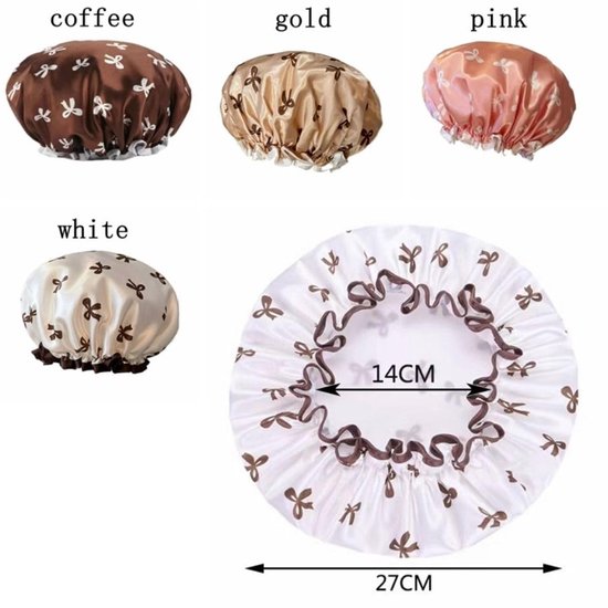Double Layer Waterproof Shower Cap For Women & Girls A Reusable Elastic Comfortable With Print (Pink) Other Shower & Bath Accessories