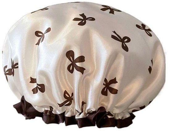 Double Layer Waterproof Shower Cap For Women & Girls A Reusable Elastic Comfortable With Print (White) Other Shower & Bath Accessories