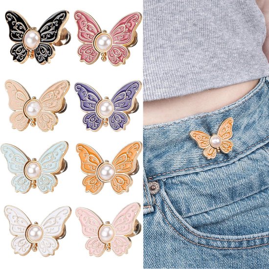 8 Pack Butterfly Waistband Adjuster Clips Jeans Button Tighteners No Sewing Other Sewing