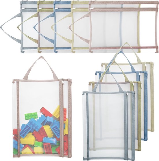 Set Of 10 Colorful A4 Mesh Zipper With Handles Storage Bags