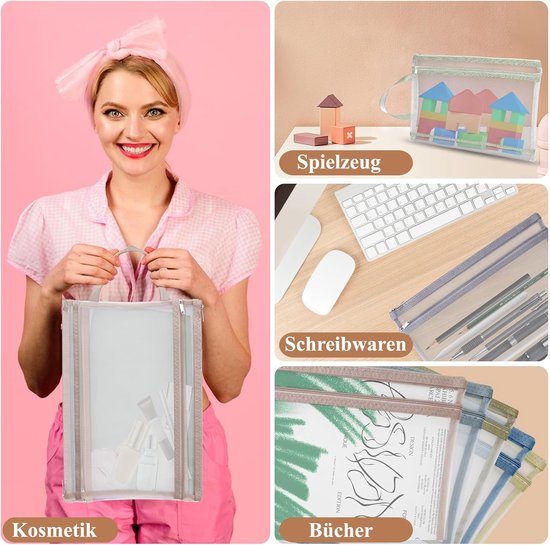 Set Of 10 Colorful A4 Mesh Zipper With Handles Storage Bags