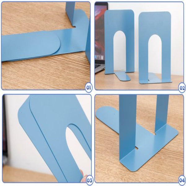 Metal Iron Bookshelves To Be Used For Supporting And Organizing Your Desk 2 Pieces 13 15 16.5 Cm Blue Bookends