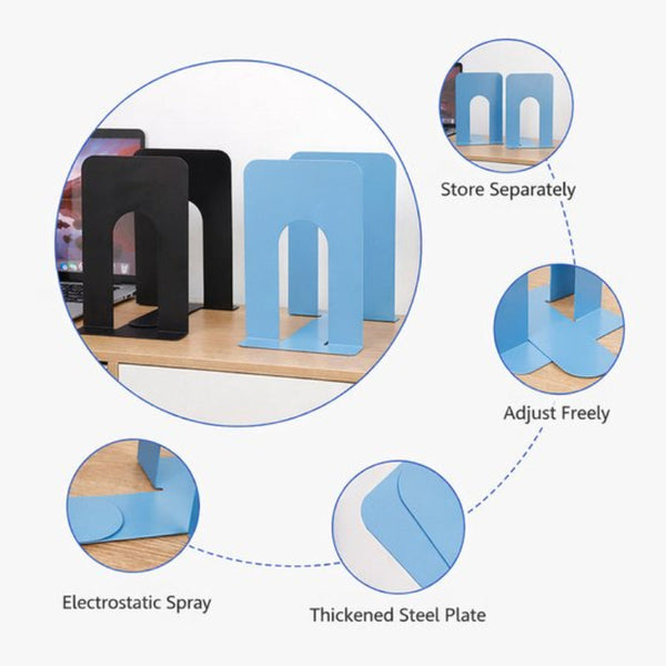 Metal Iron Bookshelves To Be Used For Supporting And Organizing Your Desk 2 Pieces 13 15 16.5 Cm Blue Bookends