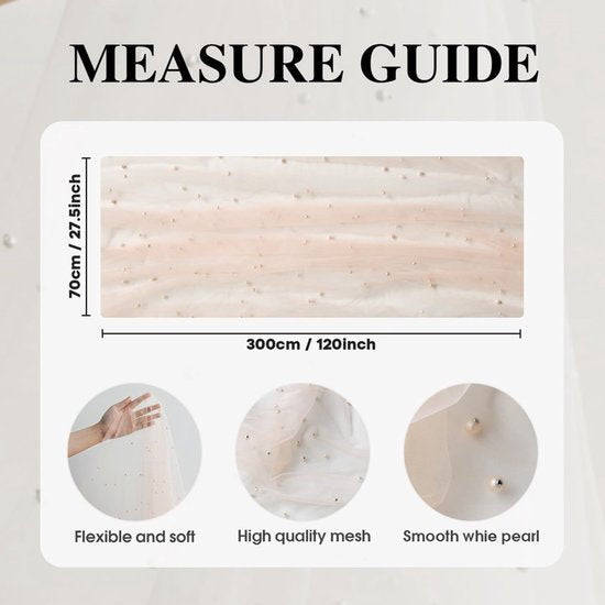 Pink Gauze Table Veil With White Pearls 30" X 120" For Parties & Weddings Seasonal Decorations
