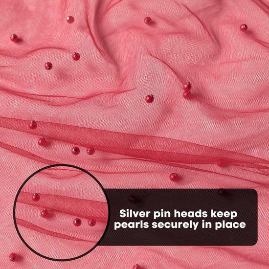 Red Table Veil With White Pearls 30X120" Silky Gauze For Parties Seasonal Decorations