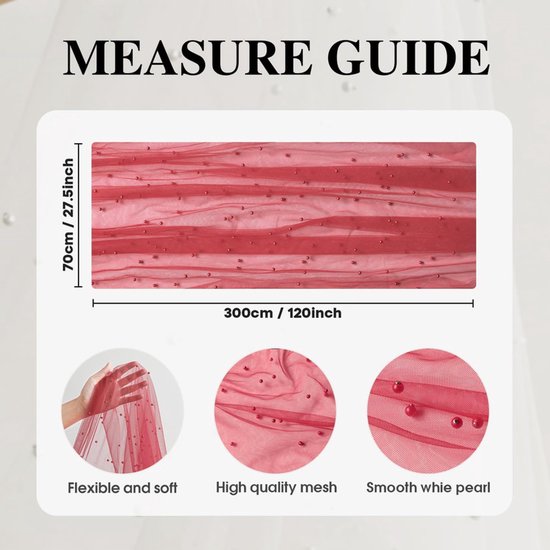 Red Table Veil With White Pearls 30X120" Silky Gauze For Parties Seasonal Decorations