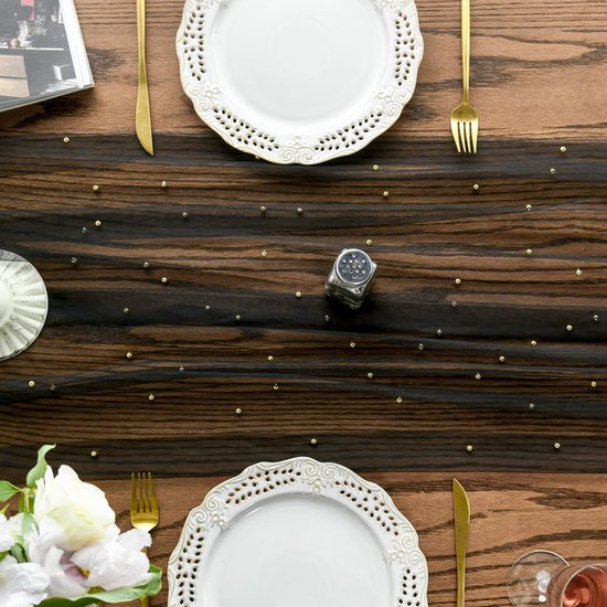 Black Gauze Table Veil With White Pearls 30X120 Inches For Parties Table Runners