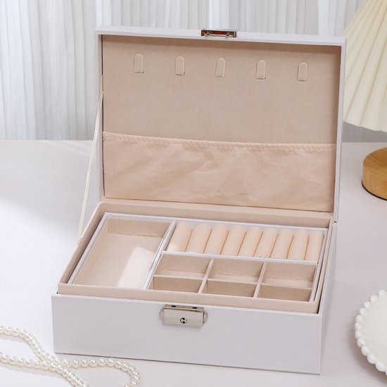 2 Tier Jewelry Box With Removable Drawer & Lock Large Storage Capacity For All White Jewellery Boxes
