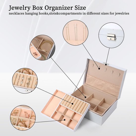 2 Tier Jewelry Box With Removable Drawer & Lock Large Storage Capacity For All White Jewellery Boxes
